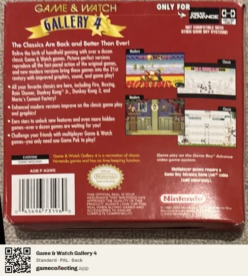 Game & Watch Gallery 4 Game Boy Advance, PAL box back