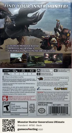 Monster Hunter Generations Ultimate Nintendo Switch, NTSC box back
