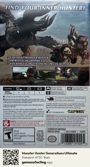 Monster Hunter Generations Ultimate Nintendo Switch, NTSC box back