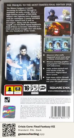 Crisis Core: Final Fantasy VII PlayStation Portable, PAL box back