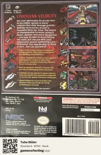 Tube Slider Nintendo GameCube, NTSC box back