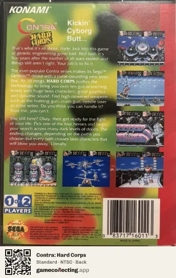 Contra: Hard Corps Sega Mega Drive / Genesis, NTSC box back