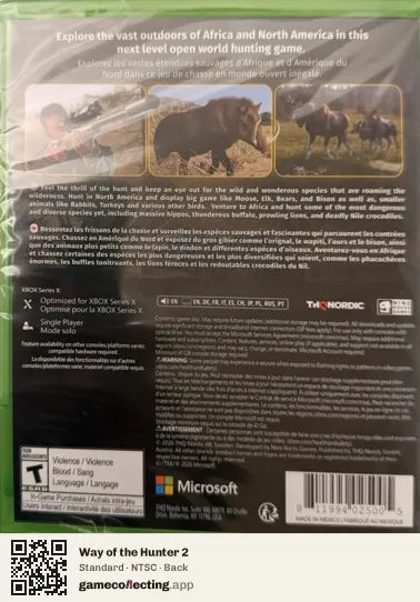Way of the Hunter 2 Xbox Series X, NTSC box back
