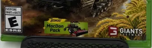 Farming Simulator 25, the ESRB box on its front