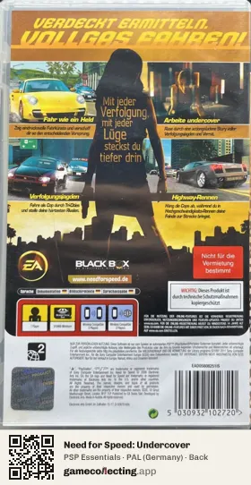Need for Speed: Undercover PlayStation Portable, Germany box back