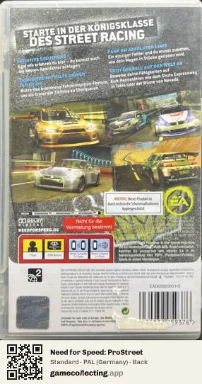 Need for Speed: ProStreet PlayStation Portable, Germany box back