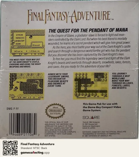 Final Fantasy Adventure Game Boy, NTSC box back