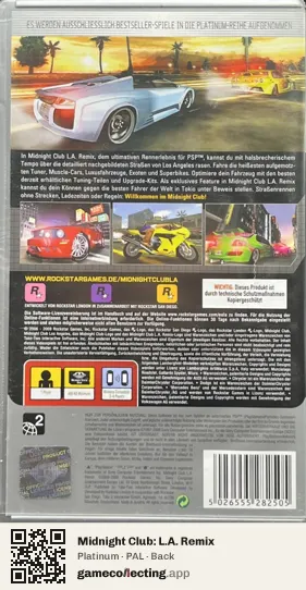 Midnight Club: L.A. Remix PlayStation Portable, PAL box back