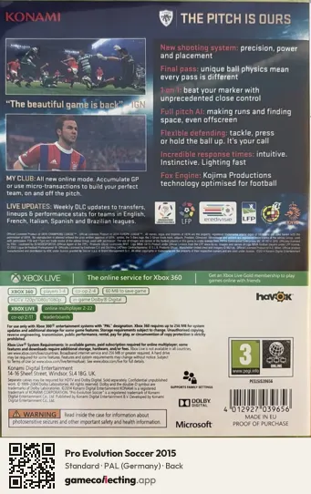 Pro Evolution Soccer 2015 Xbox 360, Germany box back