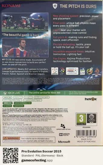 Pro Evolution Soccer 2015 Xbox 360, Germany box back