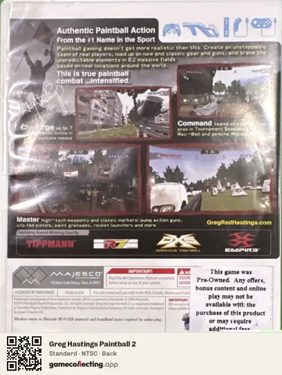Greg Hastings Paintball 2 Nintendo Wii, NTSC box back