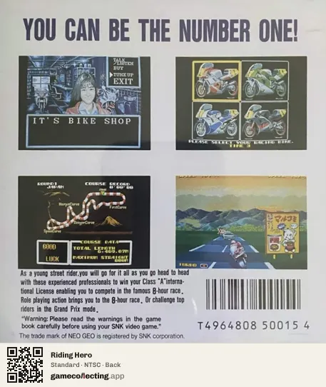 Riding Hero Neo Geo CD, NTSC box back