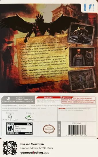 Cursed Mountain Nintendo Wii, NTSC box back