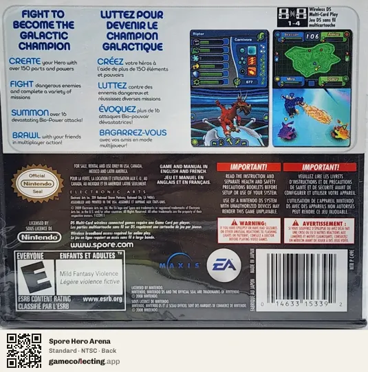 Spore Hero Arena Nintendo DS, NTSC box back