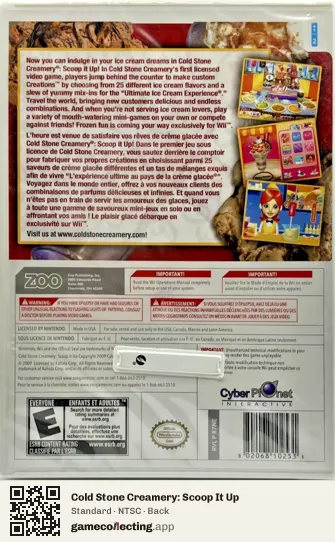 Cold Stone Creamery: Scoop It Up Nintendo Wii, NTSC box back