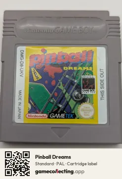 Pinball Dreams Game Boy, PAL cartridge label