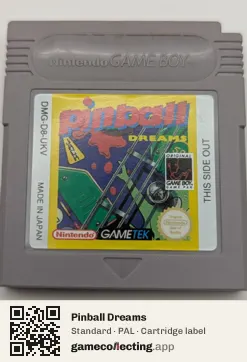 Pinball Dreams Game Boy, PAL cartridge label