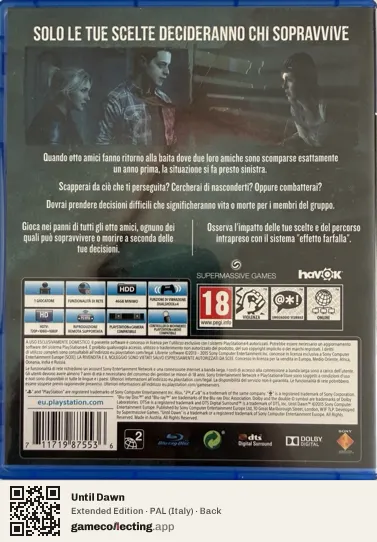Until Dawn PlayStation 4, Italy box back