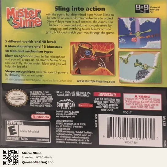 Mister Slime Nintendo DS, NTSC box back