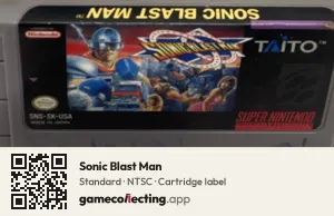 Sonic Blast Man Super Nintendo Entertainment System, NTSC cartridge label