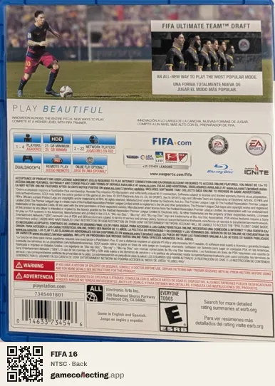 FIFA 16 PlayStation 4, NTSC box back