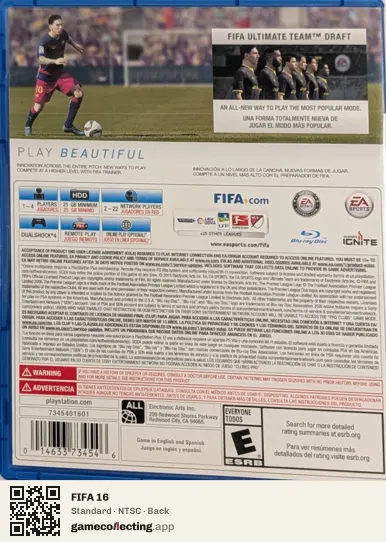FIFA 16 PlayStation 4, NTSC box back