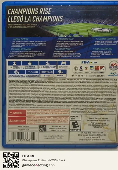 FIFA 19 PlayStation 4, NTSC box back