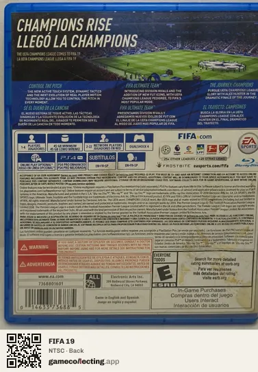 FIFA 19 PlayStation 4, NTSC box back