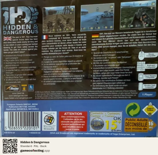 Hidden & Dangerous Sega Dreamcast, PAL box back