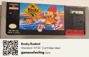 Rocky Rodent Super Nintendo Entertainment System, NTSC cartridge label