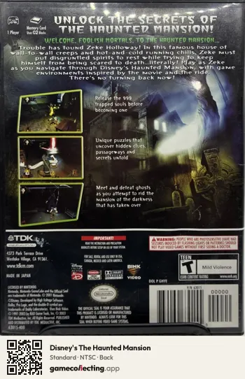 Disney's The Haunted Mansion Nintendo GameCube, NTSC box back