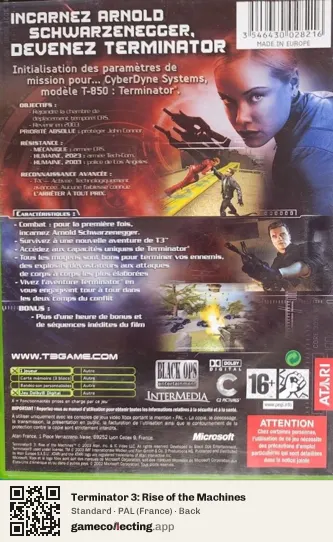Terminator 3: Rise of the Machines Xbox, France box back