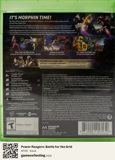 Power Rangers: Battle for the Grid Xbox One, NTSC box back