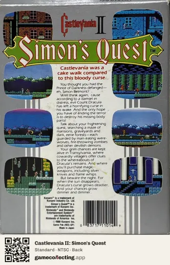 Castlevania II: Simon's Quest Nintendo Entertainment System, NTSC box back
