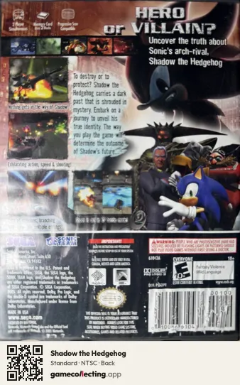 Shadow the Hedgehog Nintendo GameCube, NTSC box back