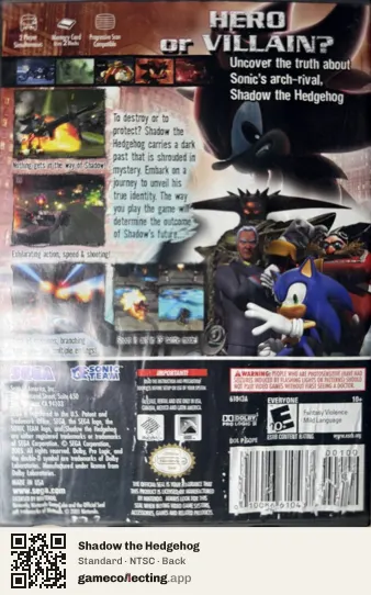 Shadow the Hedgehog Nintendo GameCube, NTSC box back