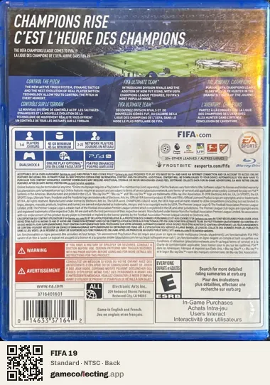 FIFA 19 PlayStation 4, NTSC box back