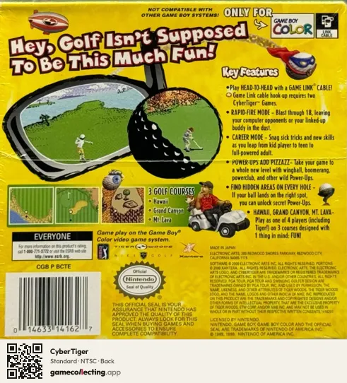 CyberTiger Game Boy Color, NTSC box back