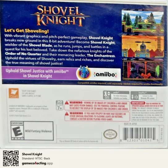 Shovel Knight Nintendo 3DS, NTSC box back
