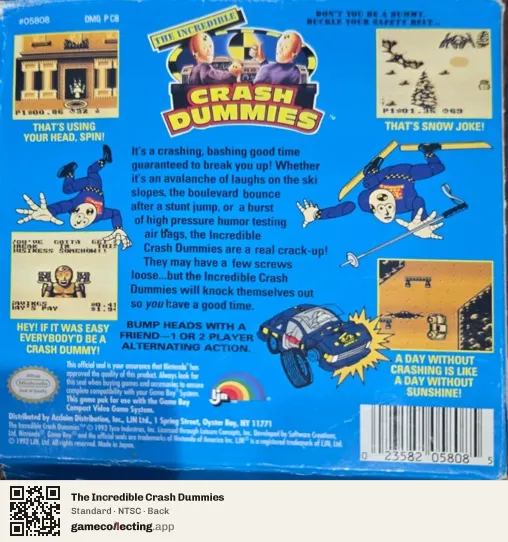 The Incredible Crash Dummies Game Boy, NTSC box back