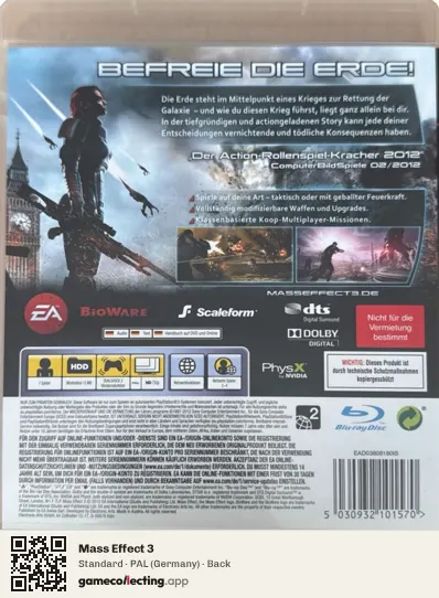 Mass Effect 3 PlayStation 3, Germany box back