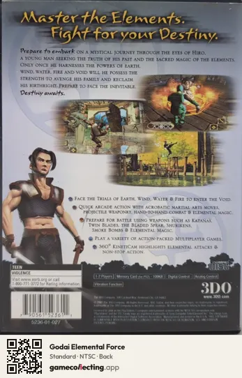 Godai Elemental Force PlayStation 2, NTSC box back