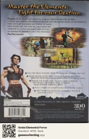 Godai Elemental Force PlayStation 2, NTSC box back