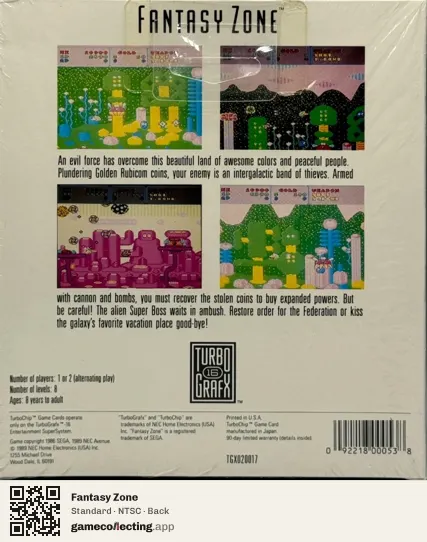 Fantasy Zone TurboGrafx-16, NTSC box back