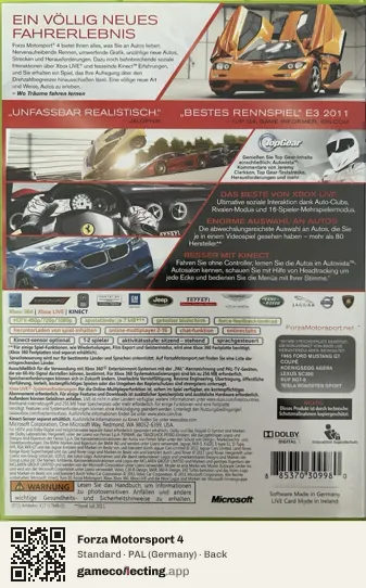 Forza Motorsport 4 Xbox 360, Germany box back