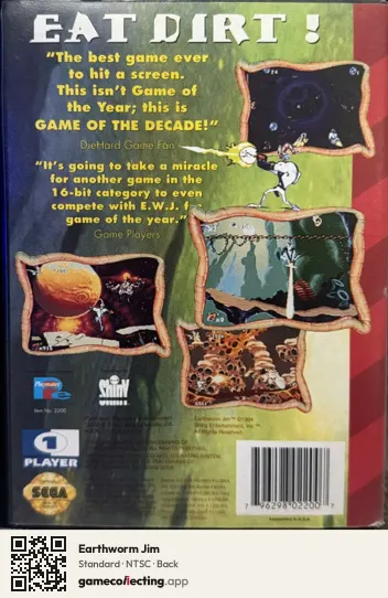 Earthworm Jim Sega Mega Drive / Genesis, NTSC box back
