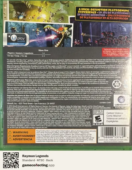 Rayman Legends Xbox One, NTSC box back