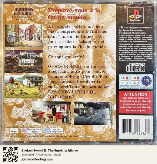Broken Sword II: The Smoking Mirror PlayStation, France box back