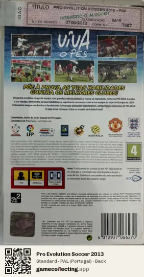 Pro Evolution Soccer 2013 PlayStation Portable, Portugal box back