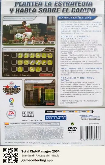 Total Club Manager 2004 PlayStation 2, Spain box back